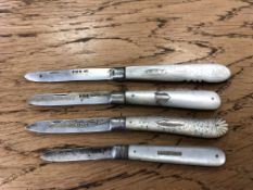 Four Victorian and later silver and mother of pearl fruit knives.