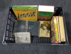 A box containing vintage jigsaws and games to include L'Attaque,