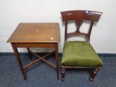 A Victorian mahogany dining chair together with a further inlaid occasional table