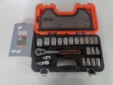 A cased Bosch drill bit set and a cased Boco socket set