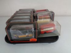 A tray containing twelve die cast buses to include Corgi, Omnibus and exclusive first editions.