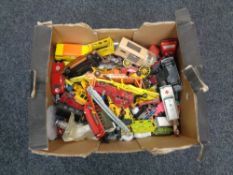 A box containing a quantity of mid 20th century and later Play One die cast vehicles to include