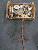 A box containing a large quantity of 20th century plated wares together with a copper topped wine