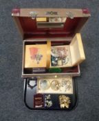 A tray containing vanity case and concertina jewellery box containing large quantity of assorted