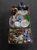 Three boxes containing miscellaneous china and ornaments to include Japanese dinner ware,