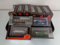 A tray containing ten die cast buses to include Corgi, Omnibus and exclusive first editions.