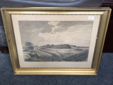 Continental School : farm landscape, drypoint etching, signed E.K., 54 cm x 37 cm, framed.