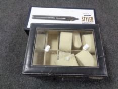 A boxed Mark Hill Hair Lab hair styler, together with a faux leather watch box.