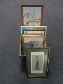 A box containing 20th century pictures and prints to include Alan Paynes watercolour, prints,