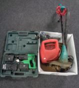A cased Hitachi 24 volt drill together with a further box containing Power Devil pressure washer,