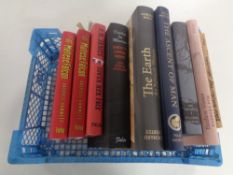 A basket containing nine Folio Society volumes to include PD James The Maltese Falcon etc