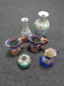 A tray of assorted Oriental style ceramic vases and jugs together with one further transfer printed