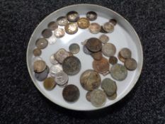 A collection of Foreign coins, American 1887 silver Dollar etc.