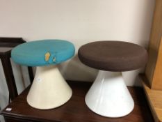 Two mid century Arkana Bath circular dressing table stools with fabric seats (brown and turquoise)