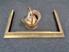 A brass telescopic fire curb together with an antique copper and brass coal bucket.