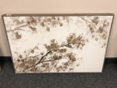 Contemporary oil on canvas depicting a tree branch, 89 cm x 59 cm.