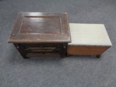 A nineteenth century oak storage box together with a further storage stool