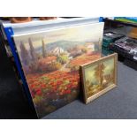 A Robert Lombardi wall canvas, Poppy fields, together with an oil on canvas,