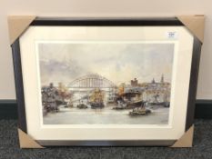 After Tom MacDonald : Shipping on the Tyne, reproduction in colours, signed in pencil,