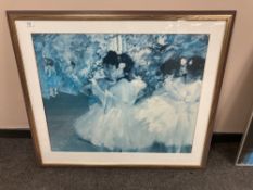 A colour print in a contemporary frame depicting ballet dancers,