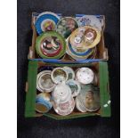 Two boxes containing assorted china to include wall plates, tea plates, Limoges cabinet china etc.