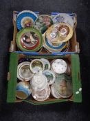 Two boxes containing assorted china to include wall plates, tea plates, Limoges cabinet china etc.