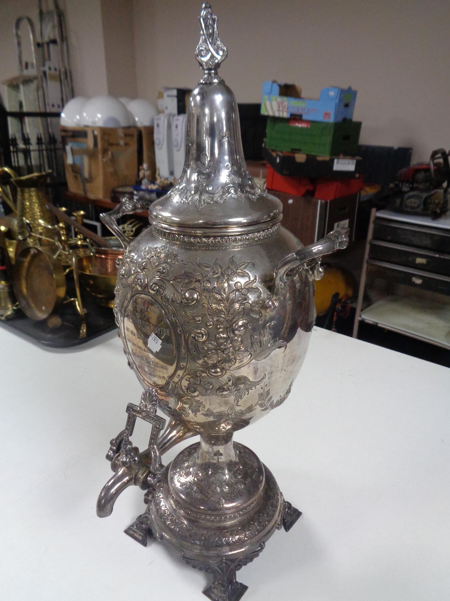 An early 20th century silver plated samovar