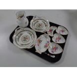 A tray containing cabinet china to include Coalport and Royal Crown Derby dishes,