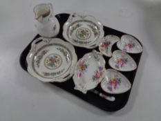 A tray containing cabinet china to include Coalport and Royal Crown Derby dishes,