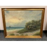 Continental school : Three figures on a beach, oil on canvas, indistinctly signed,