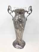 A WMF Art Nouveau twin handled flower vase with glass liner