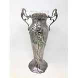 A WMF Art Nouveau twin handled flower vase with glass liner