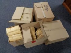 Five boxes containing padded envelopes.