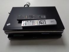 A Sony high definition DVD recorder with remote together with a further Hitachi DVD recorder with