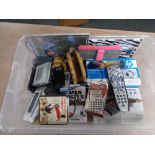 A box of miscellania to include radio controlled alarm clocks, mobile phones, kindle,