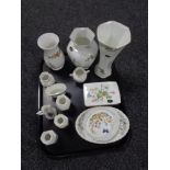 A tray containing thirteen pieces of Aynsley china to include Cottage Garden,
