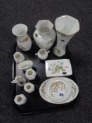 A tray containing thirteen pieces of Aynsley china to include Cottage Garden,