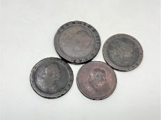 A 1797 cartwheel penny together with three other 18th century coins