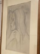 Continental School : Head and shoulders of a lady, pencil study, signed and dated 1949,