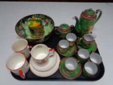 A tray containing Japanese coffee service, Maling bowl, Crownford nursery china.