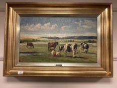 Niels Christiansen : Cattle in a field, oil on canvas, signed,