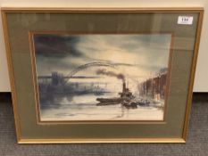 Ronald Moore : Tyne Bridges, watercolour, signed, 27 cm x 36 cm, framed.