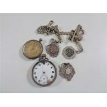 A collection of silver to include pocket watch, fob watch,