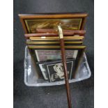 A box containing Indian prints, George Wright coaching prints, oil on canvas,