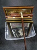 A box containing Indian prints, George Wright coaching prints, oil on canvas,