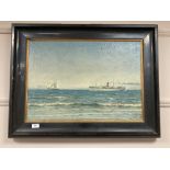 Continental School : War ships, oil on canvas, signed with initials and dated 1905, framed,