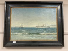 Continental School : War ships, oil on canvas, signed with initials and dated 1905, framed,