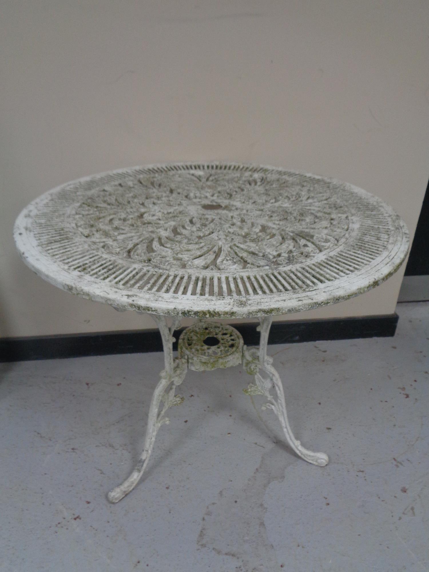 Two cast metal circular patio tables - Image 2 of 2