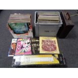 Two boxes and a case containing vinyl LPs to include classical, Bay City Rollers compilations,