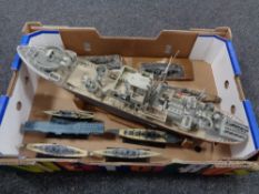 A box of a quantity of plastic warship models together with a further boxed Froc battle class